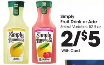 Kroger Simply fruit drink or ade offer