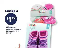 Family Dollar Kidgets Infant Socks 6 pr. or Rattle Booties 1 pr offer