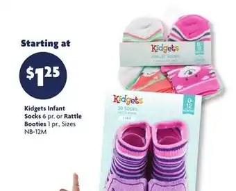 Family Dollar Kidgets Infant Socks 6 pr. or Rattle Booties 1 pr offer