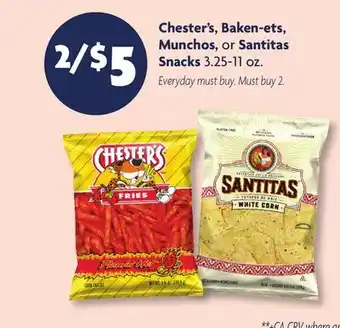 Family Dollar Chester's, Baken-ets, Munchos, or Santitas Snacks offer