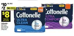 Dollar General Cottonelle Bath Tissue Ultra Clean or Ultra Comfort 9 Mega rolls offer