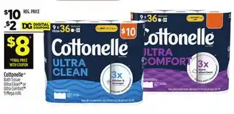 Dollar General Cottonelle Bath Tissue Ultra Clean or Ultra Comfort 9 Mega rolls offer