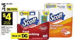 Dollar General Scott Bath Tissue Comfort Plus 12 Family rolls or Paper Towels offer