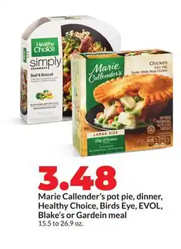 Hy-Vee Marie Callender's pot pie, dinner, Healthy Choice, Birds Eye, EVOL, Blake's or Gardein meal offer
