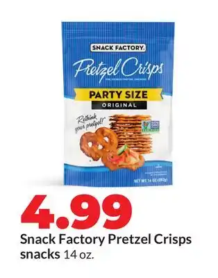 Hy-Vee Snack Factory Pretzel Crisps snacks offer