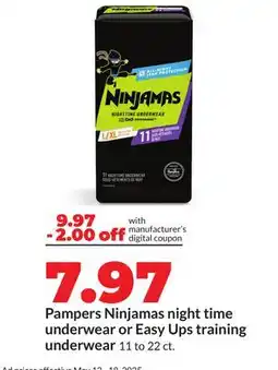 Hy-Vee Pampers Ninjamas night time underwear or Easy Ups training underwear offer