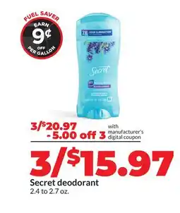 Hy-Vee Secret deodorant offer