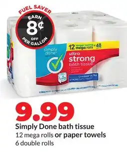 Hy-Vee Simply Done bath tissue 12 mega rolls or paper towels 6 double rolls offer