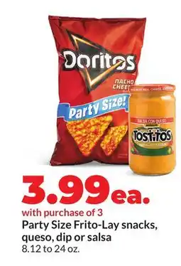 Hy-Vee Party Size Frito-Lay snacks, queso, dip or salsa offer