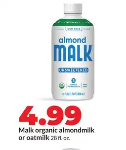 Hy-Vee Malk organic almondmilk or oatmilk offer
