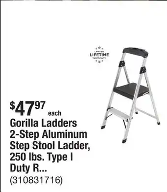 The Home Depot Gorilla Ladders 2-Step Aluminum Step Stool Ladder, 250 lbs. Type I Duty Rating (8ft. Reach Height) offer
