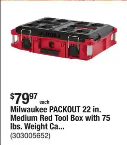 The Home Depot Milwaukee PACKOUT 22 in. Medium Red Tool Box with 75 lbs. Weight Capacity offer