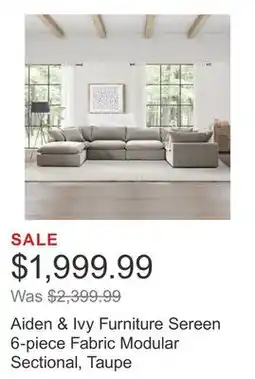Costco Aiden & Ivy Furniture Sereen 6-piece Fabric Modular Sectional, Taupe offer