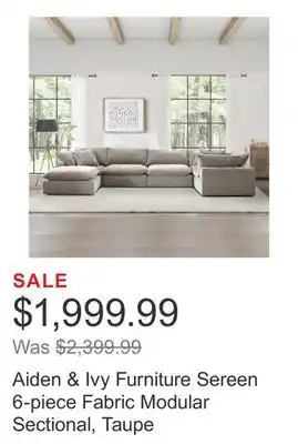 Costco Aiden & Ivy Furniture Sereen 6-piece Fabric Modular Sectional, Taupe offer