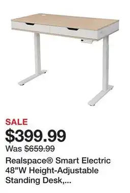 Office Depot Realspace Smart Electric 48W Height-Adjustable Standing Desk, White/Natural offer
