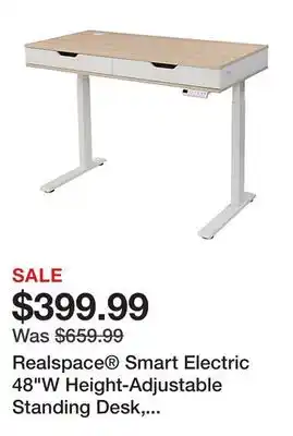 Office Depot Realspace Smart Electric 48W Height-Adjustable Standing Desk, White/Natural offer