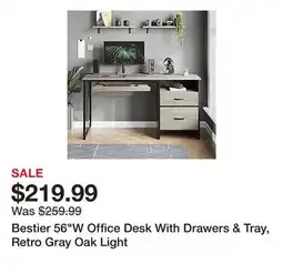 Office Depot Bestier 56W Office Desk With Drawers & Tray, Retro Gray Oak Light offer