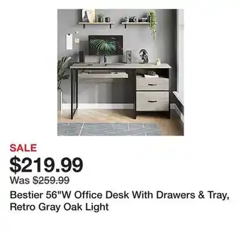 Office Depot Bestier 56W Office Desk With Drawers & Tray, Retro Gray Oak Light offer