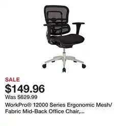 Office Depot WorkPro 12000 Series Ergonomic Mesh/Fabric Mid-Back Office Chair, Black/Black, BIFMA Compliant offer
