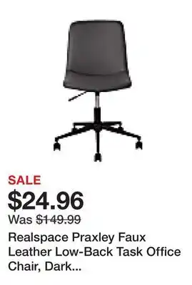 Office Depot Realspace Praxley Faux Leather Low-Back Task Office Chair, Dark Gray, BIFMA Compliant offer