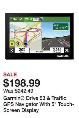 Office Depot Garmin Drive 53 & Traffic GPS Navigator With 5 Touch-Screen Display offer