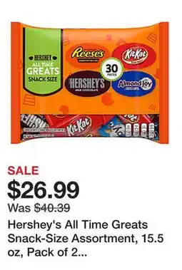 Office Depot Hershey's All Time Greats Snack-Size Assortment, 15.5 oz, Pack of 2 Bags offer