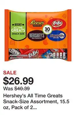 Office Depot Hershey's All Time Greats Snack-Size Assortment, 15.5 oz, Pack of 2 Bags offer