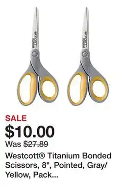 Westcott Titanium Bonded Scissors, 8, Pointed, Gray/Yellow, Pack Of 2