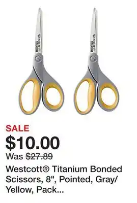 Office Depot Westcott Titanium Bonded Scissors, 8, Pointed, Gray/Yellow, Pack Of 2 offer