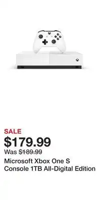 Game Stop Microsoft Xbox One S Console 1TB All-Digital Edition offer