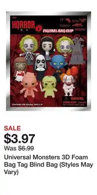 Game Stop Universal Monsters 3D Foam Bag Tag Blind Bag (Styles May Vary) offer