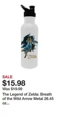 Game Stop The Legend of Zelda: Breath of the Wild Arrow Metal 26.45 oz Canteen Bottle offer