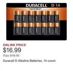 Costco Duracell D Alkaline Batteries, 14-count offer