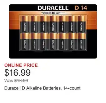 Costco Duracell D Alkaline Batteries, 14-count offer