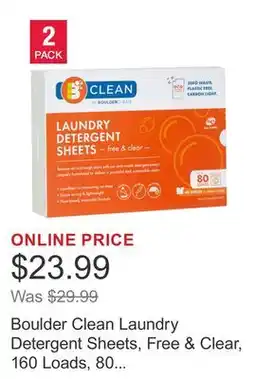 Costco Boulder Clean Laundry Detergent Sheets, Free & Clear, 160 Loads, 80 Sheets offer