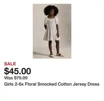 Belk Girls 2-6x Floral Smocked Cotton Jersey Dress offer