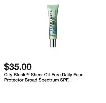 Belk City Block Sheer Oil-Free Daily Face Protector Broad Spectrum SPF 25 Primer offer