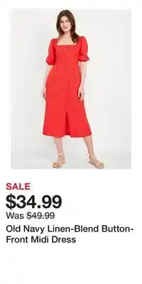 Old Navy Old Navy Linen-Blend Button-Front Midi Dress offer