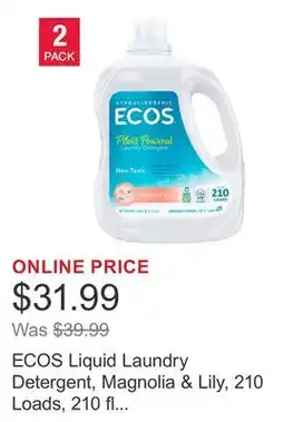 Costco ECOS Liquid Laundry Detergent, Magnolia & Lily, 210 Loads, 210 fl oz, 2-count offer