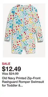 Old Navy Old Navy Printed Zip-Front Rashguard Romper Swimsuit for Toddler & Baby offer