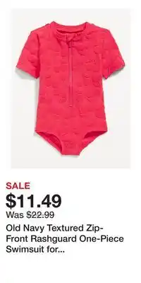 Old Navy Old Navy Textured Zip-Front Rashguard One-Piece Swimsuit for Toddler & Baby offer