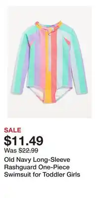 Old Navy Old Navy Long-Sleeve Rashguard One-Piece Swimsuit for Toddler Girls offer