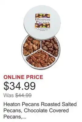 Costco Heaton Pecans Roasted Salted Pecans, Chocolate Covered Pecans, Praline Pecan Tin 2.3 lb Total offer