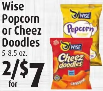 Gristedes Wise popcorn or cheez doodles offer