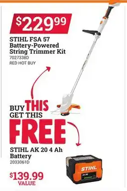 Ace Hardware STIHL FSA 57 Battery-Powered String Trimmer Kit offer
