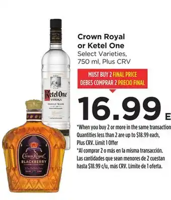 Food 4 Less Crown Royal or Ketel One offer