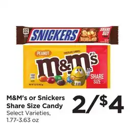 Food 4 Less M&M's or Snickers Share Size Candy offer