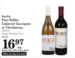 Pavilions Austin Paso Robles Cabernet Sauvignon or Chardonnay offer