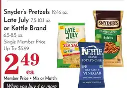 Pavilions Snyder's Pretzels 12-16 oz Late July 7.5-10.1 oz. or Kettle Brand 6.5-8.5 oz offer