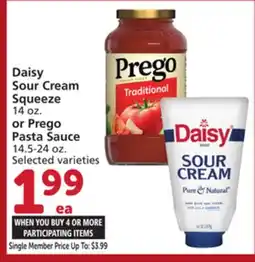 Vons Daisy Sour Cream Squeeze 14 oz. or Prego Pasta Sauce 14.5-24 oz offer